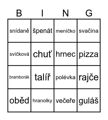JÍDLO Bingo Card