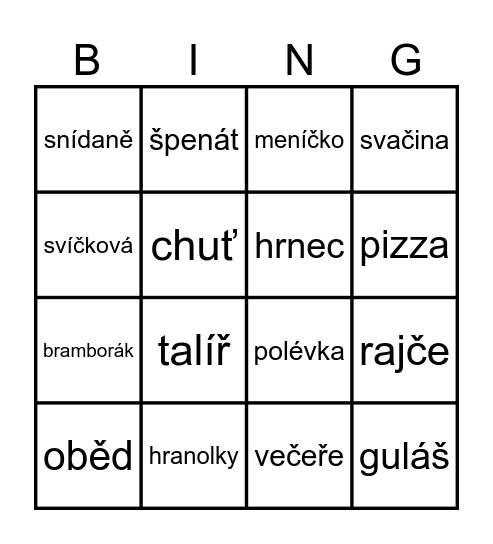 JÍDLO Bingo Card