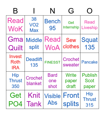 Chloe's 2025 Resolutions Bingo Card