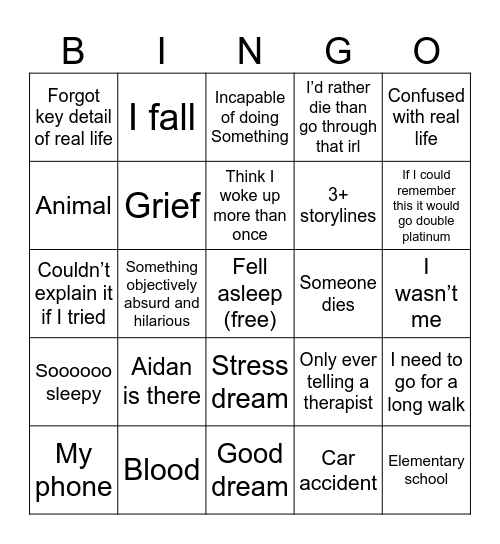 Sarah’s Dream Bingo Card