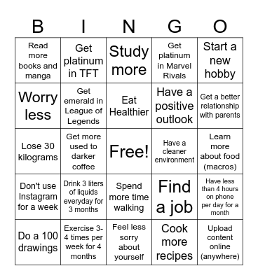 New Year's Resolution BINGO Card