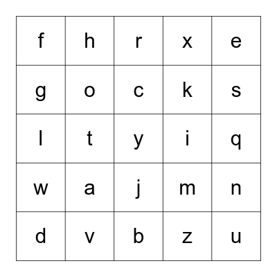 Lowercase Letters Bingo Card