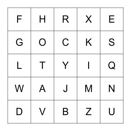 Lowercase Letters Bingo Card