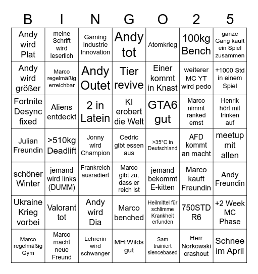 2025 Bingo Karte Bingo Card