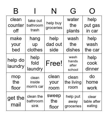 chores Bingo Card