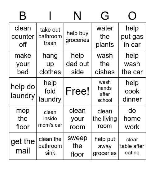 chores Bingo Card