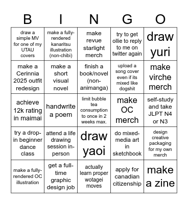 shieonn's 2025 goals/resolutions bingo Card
