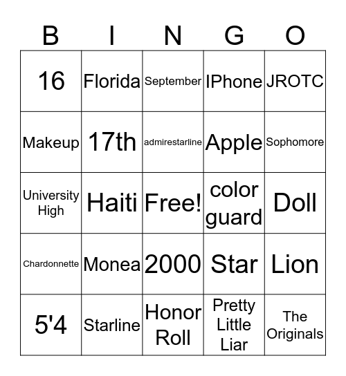 Star Bingo Card