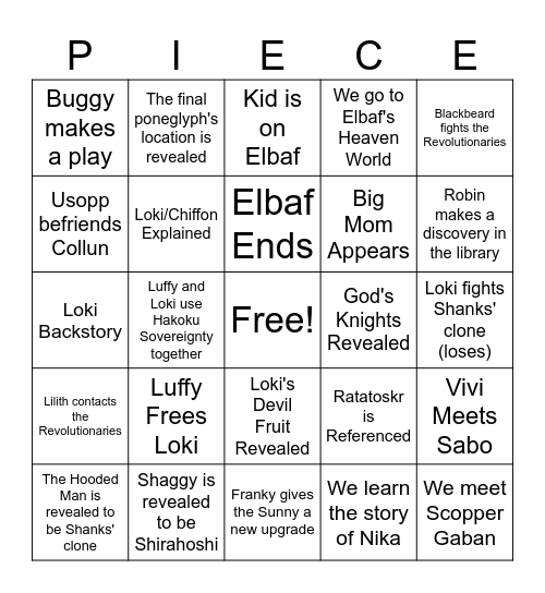 ONE PIECE BINGO 2025 Bingo Card