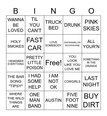 NEW COUNTRY Bingo Card