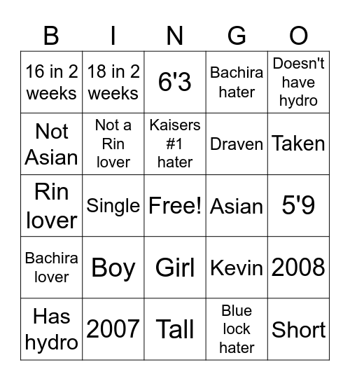 Draven bingo Card