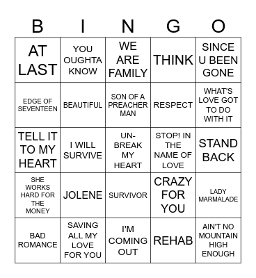 MUSIC BINGO -CLASSIC POP DIVAS Bingo Card