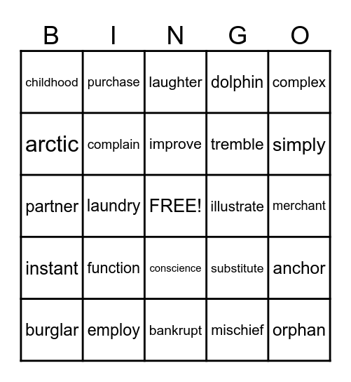 VCCCV WORDS Bingo Card