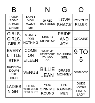 MUSIC BINGO - THE 80s Bingo Card