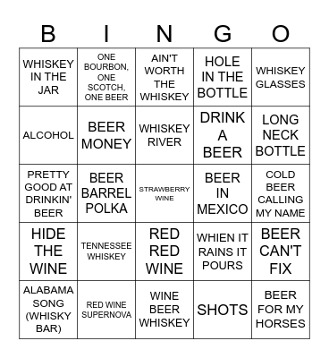 MUSIC BINGO - BOOZY SONGS Bingo Card