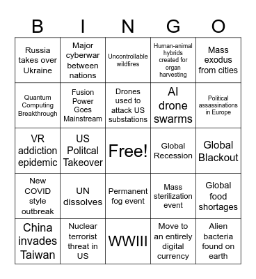 2025 Bingo Card Bingo Card