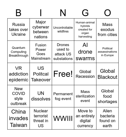 2025 Bingo Card Bingo Card