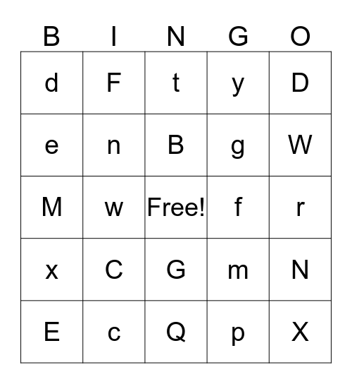 Alphabet Bingo Card