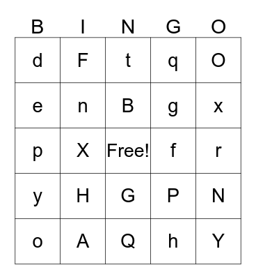 Alphabet Bingo Card