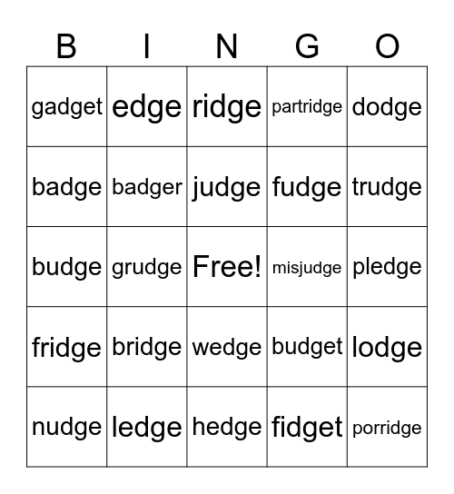 DGE WORDS Bingo Card
