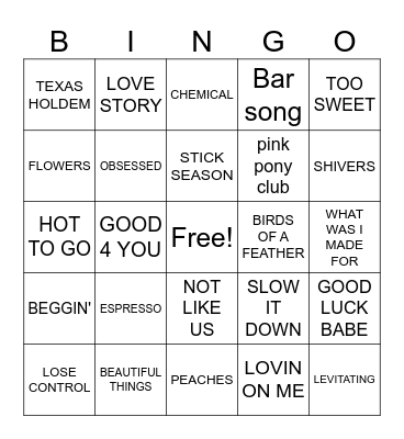 2025  Pop Bingo Card
