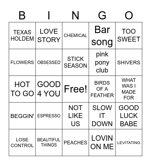 2025  Pop Bingo Card