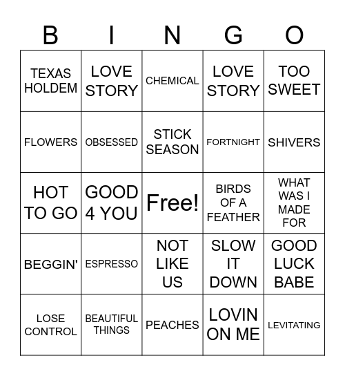 NEW POP Bingo Card