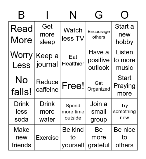 New Year's Resolution BINGO Card