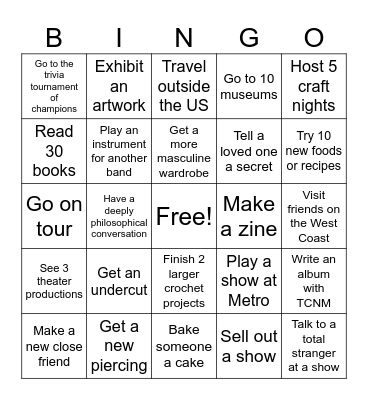 Cora’s 2025 Bingo Card
