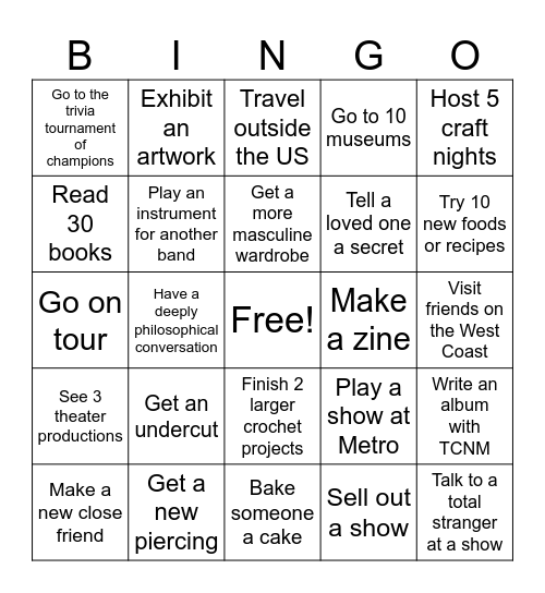 Cora’s 2025 Bingo Card