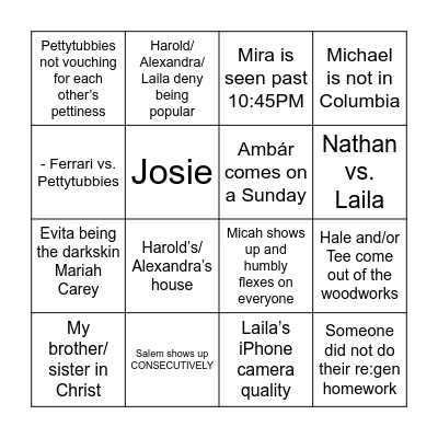 Pettytubbies & Friends Bingo Card