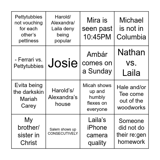 Pettytubbies & Friends Bingo Card