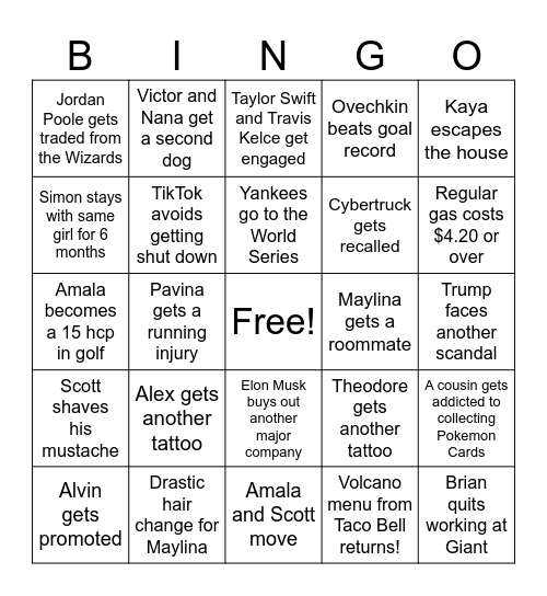 Amala’s Bingo Card Bingo Card