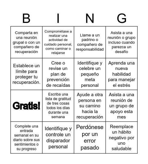 Bingo de propósitos de año nuevo Bingo Card