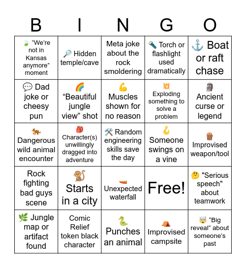 Shitty Dwyane Johnson Jungle Movie Bingo Card