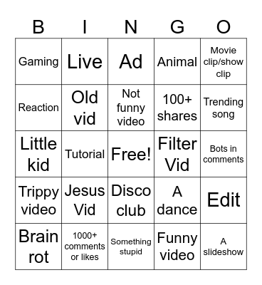 Tiktok Bingo Card
