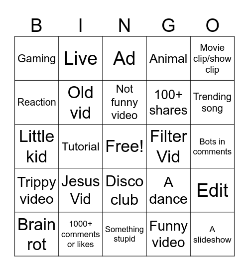 Tiktok Bingo Card