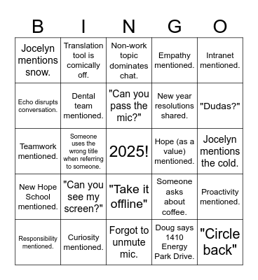 2025 Kick Off Bingo Card