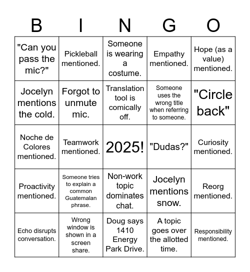 2025 Kick Off Bingo Card
