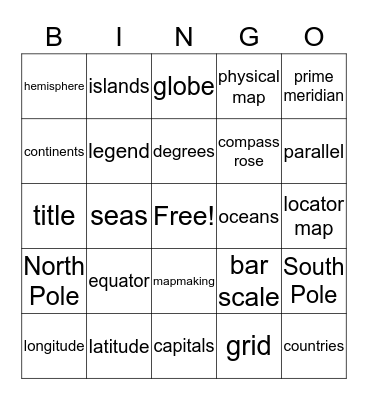 Mapping Vocabulary Bingo Card