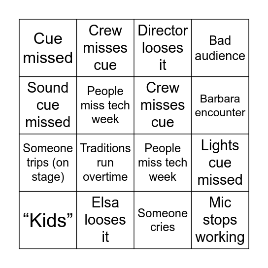 Clue Bingo Card