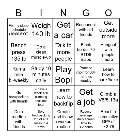 2025 Resolutions Bingo Card