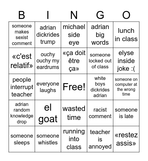 304 class bingo Card