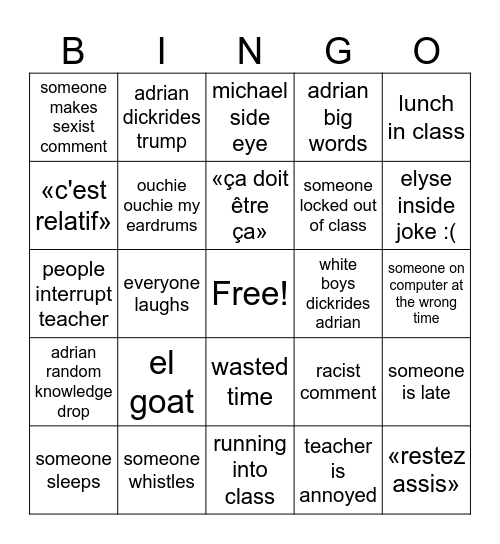 304 class bingo Card