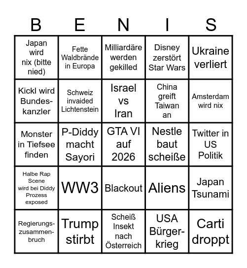 Weltuntergangsbingo 2025 Bingo Card
