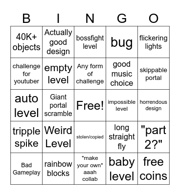 Geometry Dash Recent Tab Bingo Card