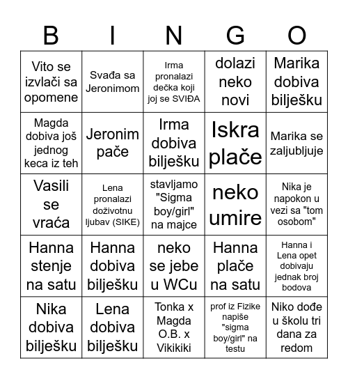 Natsava OŠIG 24/25 Bingo Card