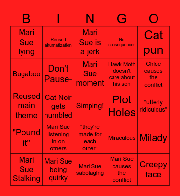Ladybug/Cat Noir Bingo Card