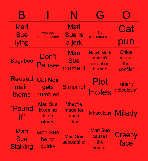 Ladybug/Cat Noir Bingo Card