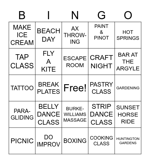 FUN GOALS!!! Bingo Card